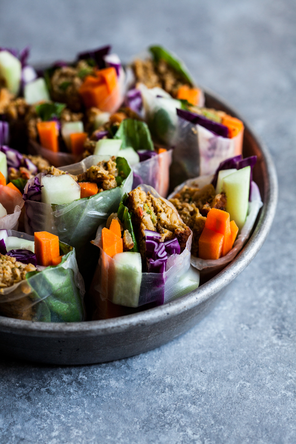 Asian Burger Summer Rolls with Spicy Hoisin Peanut Dipping Sauce | The Full Helping