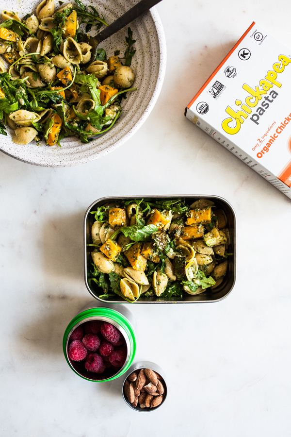 Roasted Butternut Squash, Zucchini & Arugula Pesto Pasta Salad | The Full Helping