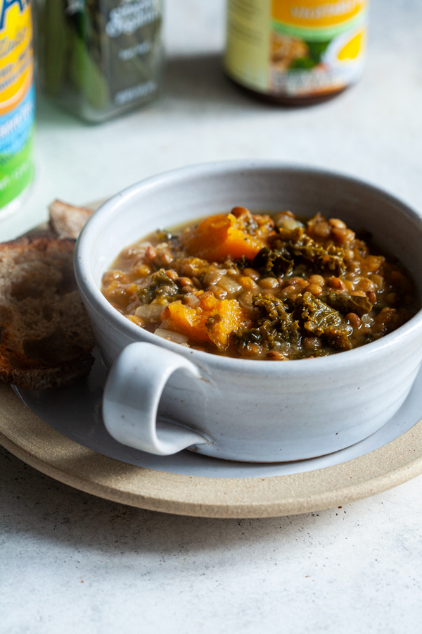 Butternut Squash, Kale & Lentil Soup with Herbs | The Full Helping