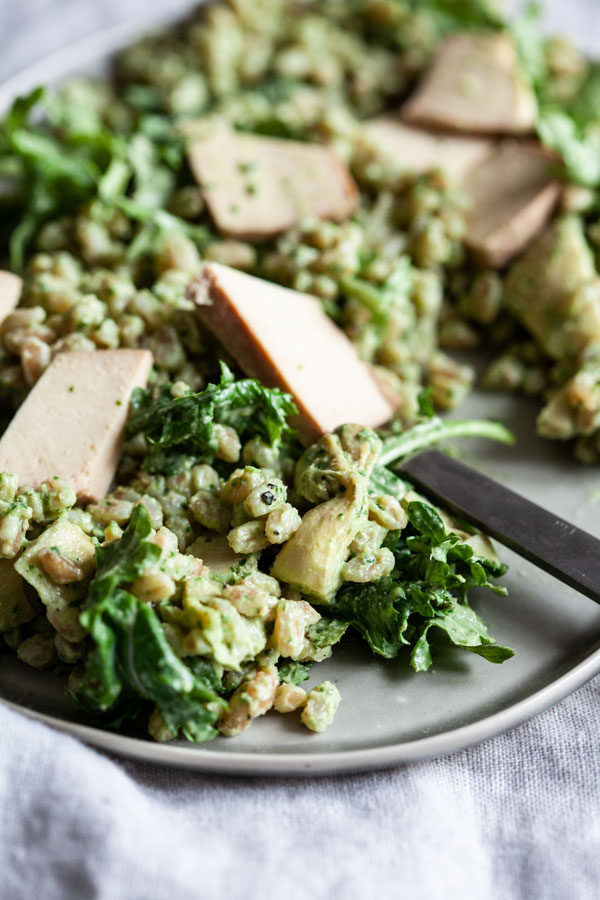 Pesto Farro & Baby Kale Salad | The Full Helping