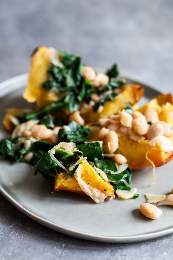 Stuffed Acorn Squash with Garlicky Beans & Greens | The Full Helping