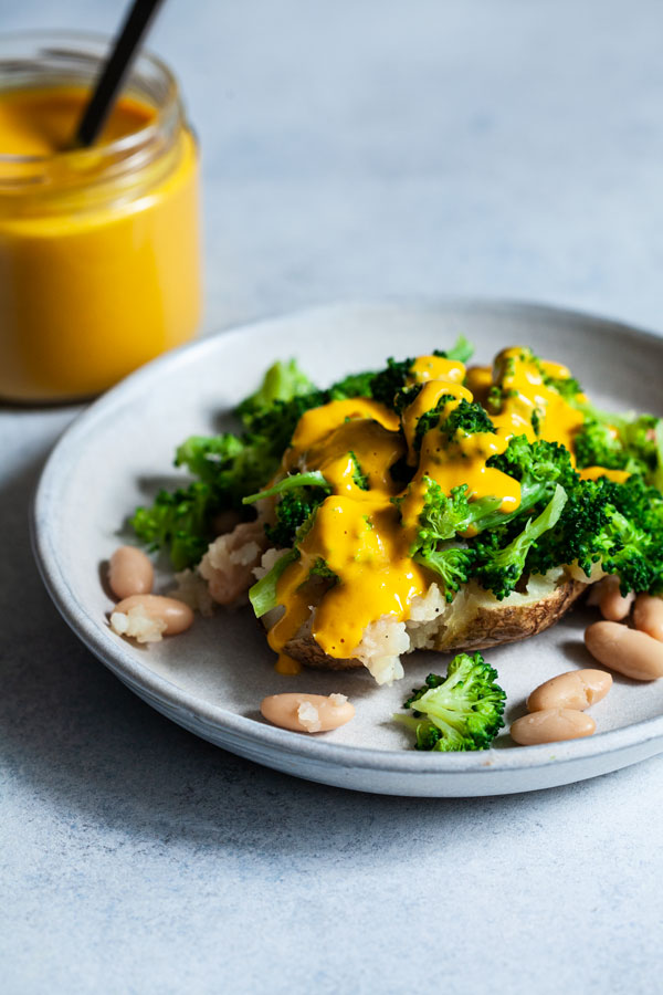 Easy Cheesy Vegan Loaded Potatoes with Broccoli & White Beans | The Full Helping