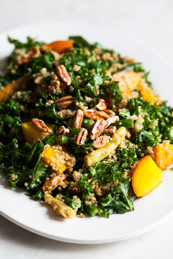 Maple Mustard Kale, Quinoa & Toasted Pecan Salad | The Full Helping