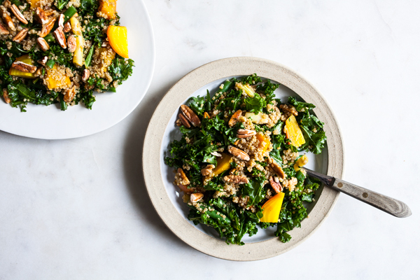 Maple Mustard Kale, Quinoa & Toasted Pecan Salad | The Full Helping