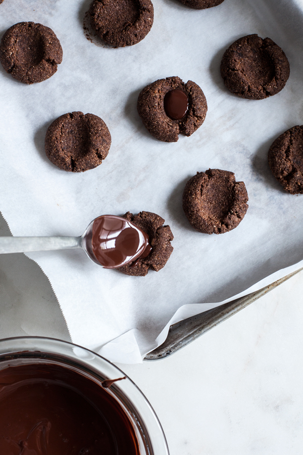 Salted Chocolate Peanut Butter Cup Thumbprints | The Full Helping