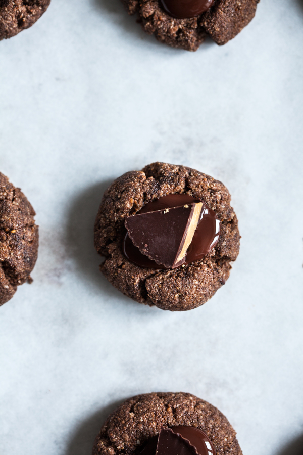 Salted Chocolate Peanut Butter Cup Thumbprints | The Full Helping