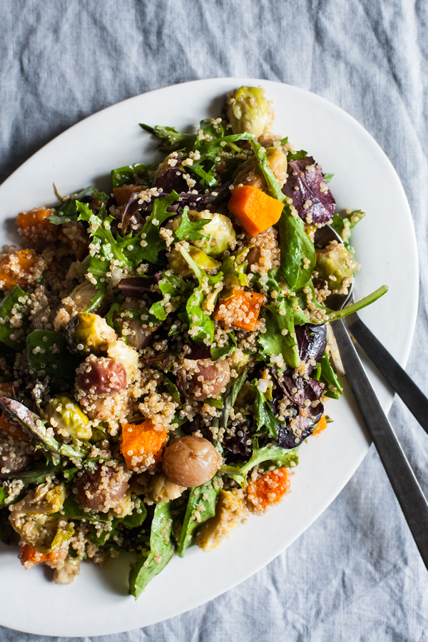 Roasted Brussels Sprout, Butternut Squash & Grape Salad with Quinoa | The Full Helping